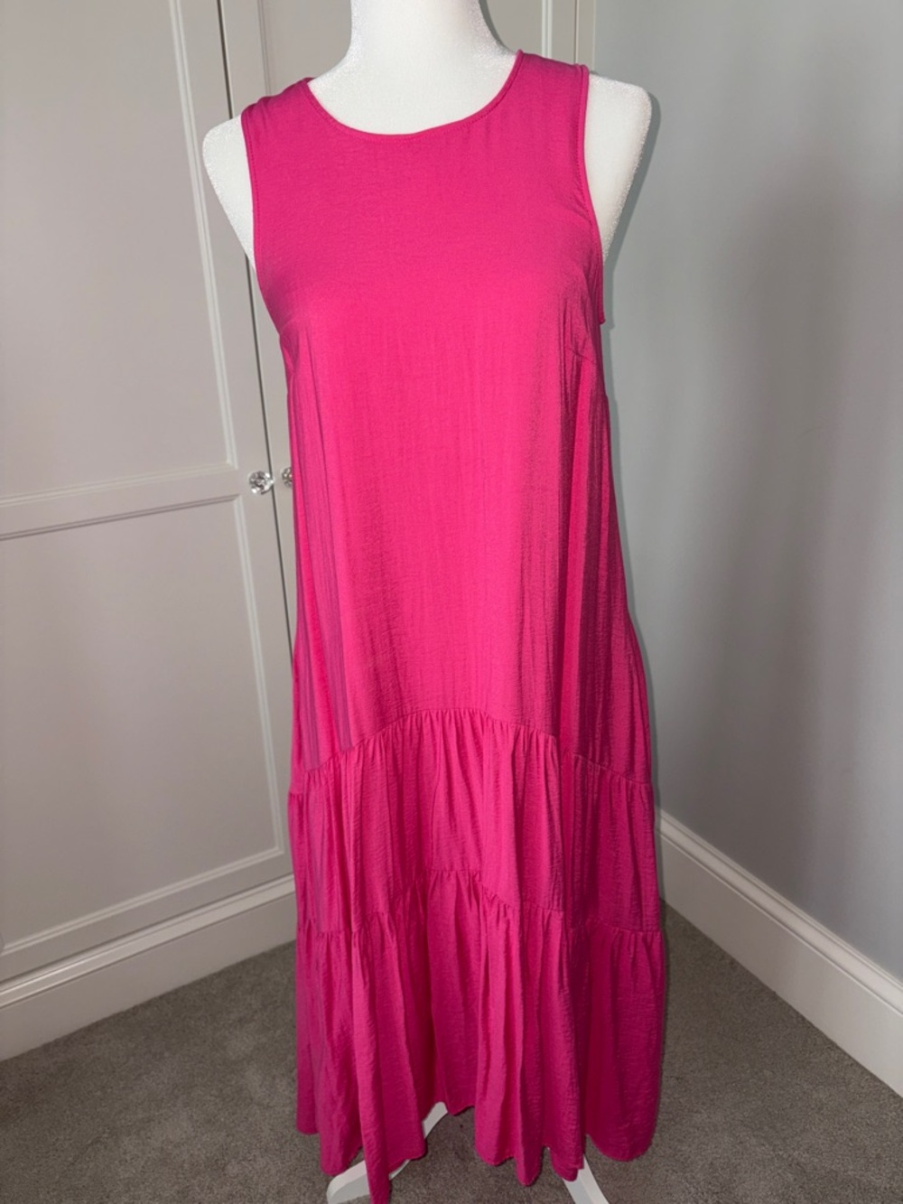 Anthropologie Hot Pink Sleeveless Tiered Maxi Dress
